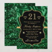 Elegant Green Satin & Glitter Gold Lijst Birthday Kaart (Voorkant / Achterkant)
