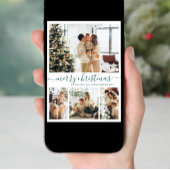 Elegant Green Script 4 Photo Collage Kerstmis Feestdagenkaart