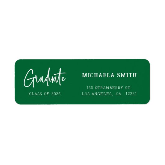 Elegant Green Script Graduation Return Address Etiket (Voorkant)