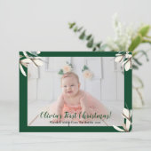 Elegant Green Script Magnolia Baby First Kerstmis Feestdagenkaart (Staand voorkant)