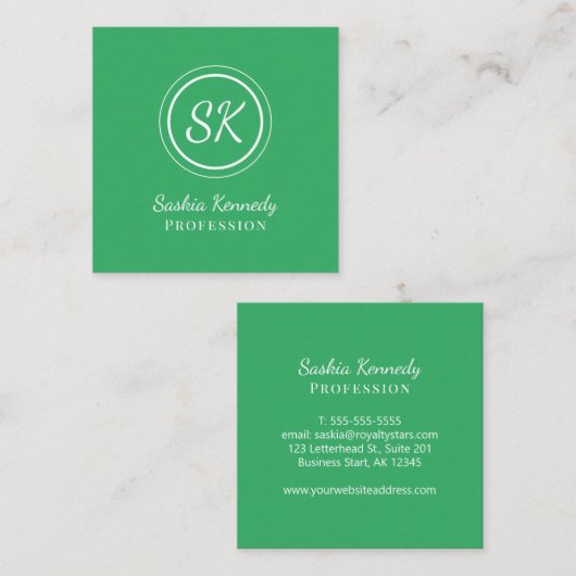 Elegant Green Script Professional Monogram Vierkante Visitekaartje (Voorkant / Achterkant)