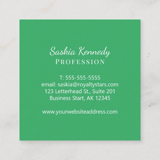 Elegant Green Script Professional Monogram Vierkante Visitekaartje (Achterkant)