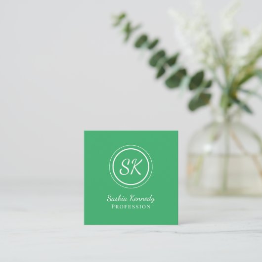 Elegant Green Script Professional Monogram Vierkante Visitekaartje (Staand voorkant)