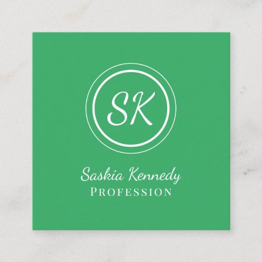 Elegant Green Script Professional Monogram Vierkante Visitekaartje (Voorkant)