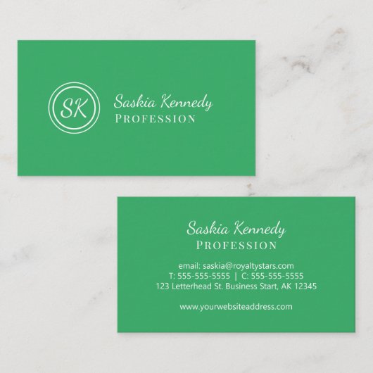 Elegant Green Script Professional Monogram Visitekaartje (Voorkant / Achterkant)