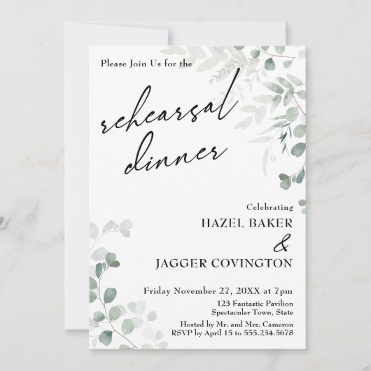 Elegant Green & Script repetitie diner Kaart (Voorkant)