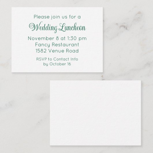 Elegant Green Script Wedding Event Invitation Informatiekaartje (Voorkant / Achterkant)