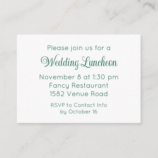 Elegant Green Script Wedding Event Invitation Informatiekaartje (Voorkant)