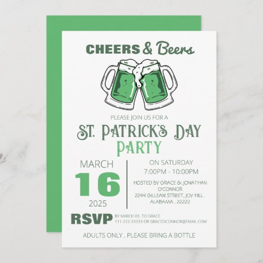 Elegant Green Shamrock St. Patrick's Day Party Kaart (Voorkant / Achterkant)