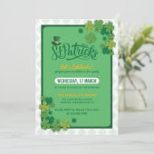 Elegant Green Shamrocks St. Patrick's Day Party Kaart (Staand voorkant)