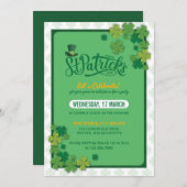 Elegant Green Shamrocks St. Patrick's Day Party Kaart (Voorkant / Achterkant)