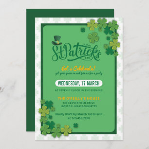 Elegant Green Shamrocks St. Patrick's Day Party Kaart