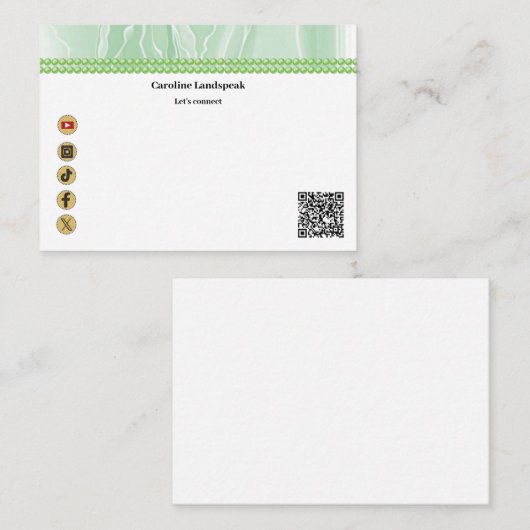Elegant Green Silk, Social Media & QR Code Notitiekaartje (Voorkant / Achterkant)