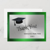 Elegant Green Silver Dank u Afstuderen Briefkaart (Voorkant / Achterkant)