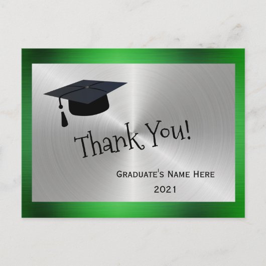 Elegant Green Silver Dank u Afstuderen Briefkaart (Voorkant)