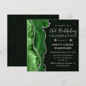 Elegant Green & Silver Glitter Agate 21st Birthday Kaart (Voorkant / Achterkant)