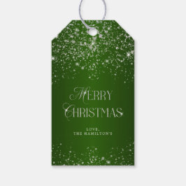 Elegant Green Silver Glitter Merry Kerstmis Cadeaulabel