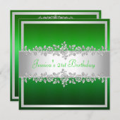 Elegant Green Silver Rozen Birthday Party Kaart (Voorkant / Achterkant)
