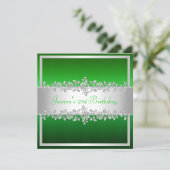 Elegant Green Silver Rozen Birthday Party Kaart (Staand voorkant)