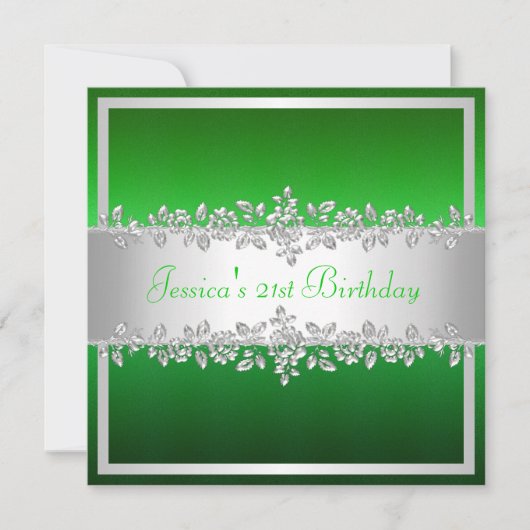 Elegant Green Silver Rozen Birthday Party Kaart (Voorkant)