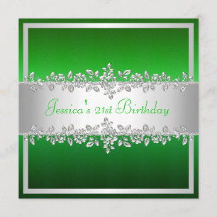 Elegant Green Silver Rozen Birthday Party Kaart