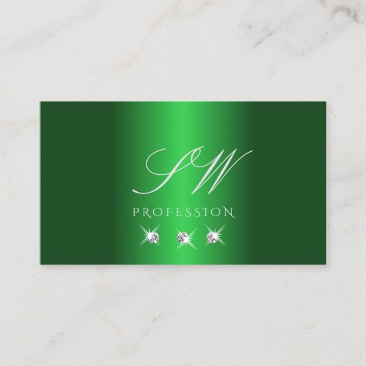 Elegant Green Silver Sparging Diamonds Initialen Visitekaartje (Voorkant)