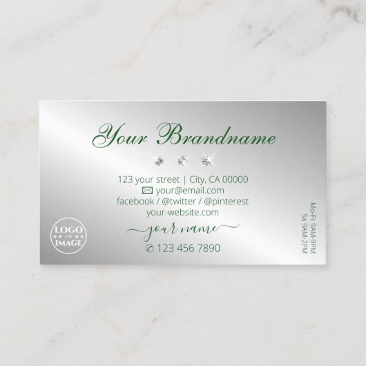 Elegant Green Silver Sparking Diamonds met Logo Visitekaartje (Achterkant)