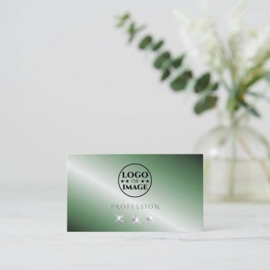 Elegant Green Silver Sparking Diamonds met Logo Visitekaartje (Staand voorkant)