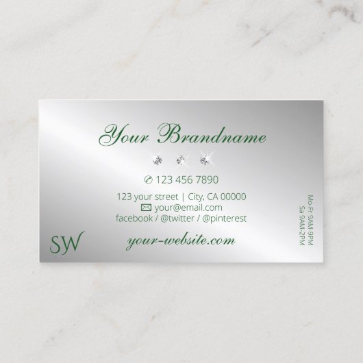 Elegant Green Silver Sparking Diamonds Monogram Visitekaartje (Achterkant)