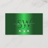 Elegant Green Silver Sparking Diamonds Monogram Visitekaartje (Voorkant)