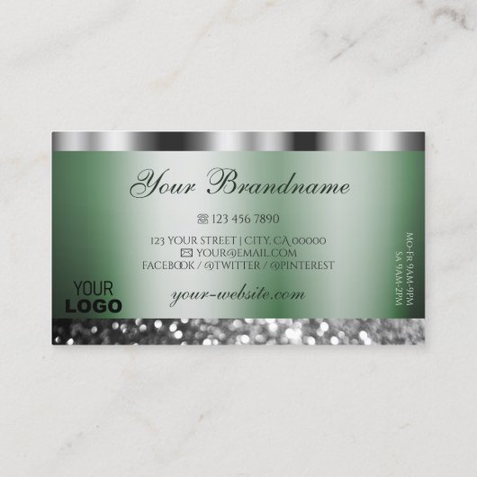 Elegant Green Silver Sparking Glitter met Logo Visitekaartje (Achterkant)
