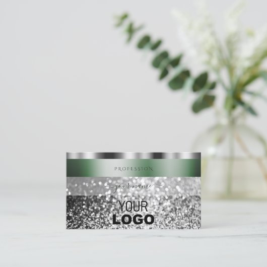 Elegant Green Silver Sparking Glitter met Logo Visitekaartje (Staand voorkant)