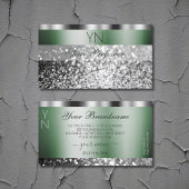 Elegant Green Silver Sparking Glitter Monogram Visitekaartje