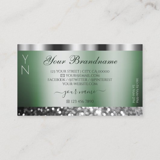 Elegant Green Silver Sparking Glitter Monogram Visitekaartje (Achterkant)