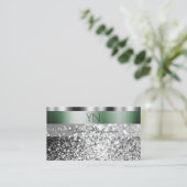 Elegant Green Silver Sparking Glitter Monogram Visitekaartje (Staand voorkant)