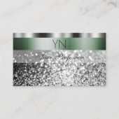 Elegant Green Silver Sparking Glitter Monogram Visitekaartje (Voorkant)