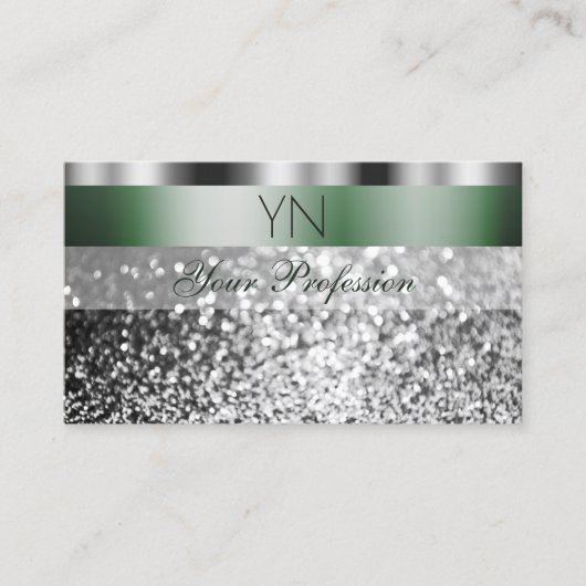 Elegant Green Silver Sparking Glitter Monogram Visitekaartje (Voorkant)