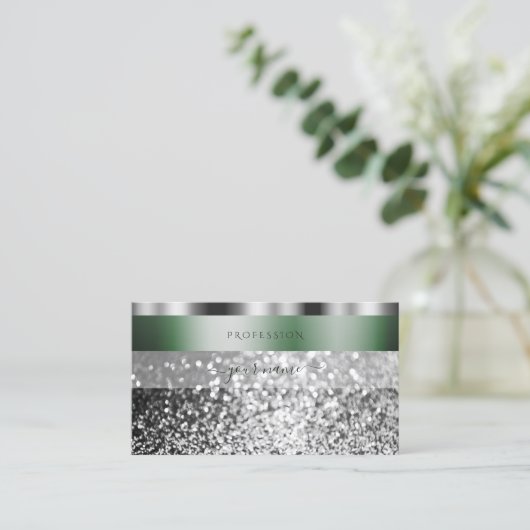 Elegant Green Silver Sparking Glitter Shimmery Visitekaartje (Staand voorkant)