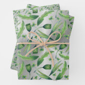 Elegant Green Silver Waterverf Floral Inpakpapier Vel (In situ)