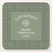 Elegant Green Snowflake Classic Holiday Border Kartonnen Onderzetters (Voorkant)