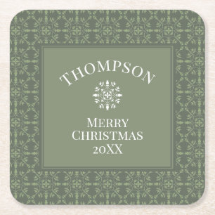 Elegant Green Snowflake Classic Holiday Border Kartonnen Onderzetters
