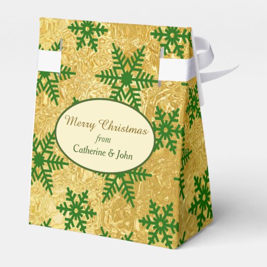 Elegant Green Snowflake over Abstracte Gold Kerstm Bedankdoosjes (Achterkant)