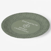 Elegant Green Snowflake Pattern Border Papieren Bordje (Gekanteld)