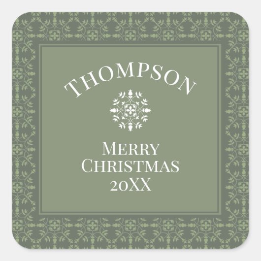 Elegant Green Snowflake Pattern Border Vierkante Sticker (Voorkant)