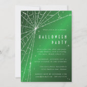 Elegant Green Sparging Spider Web Halloween Party Kaart (Voorkant)
