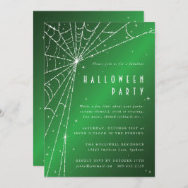 Elegant Green Sparging Spider Web Halloween Party Kaart
