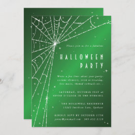 Elegant Green Sparging Spider Web Halloween Party Kaart