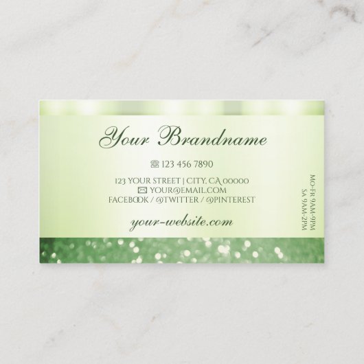 Elegant Green Sparking Glitter Glamourey Shimmery Visitekaartje (Achterkant)