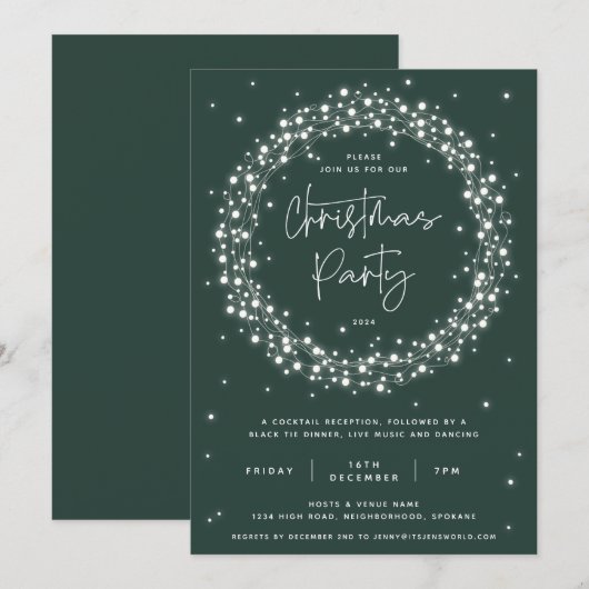 Elegant Green Sparking Lights kerstfeest Kaart (Voorkant / Achterkant)