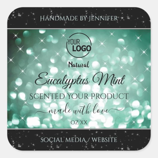 Elegant Green Sparkle Glitter Logo Product Labels (Voorkant)